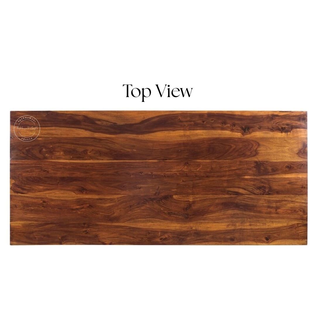 A rectangular wooden tabletop shown from above on a white background. The wood has a rich, warm brown tone with darker natural grain patterns.