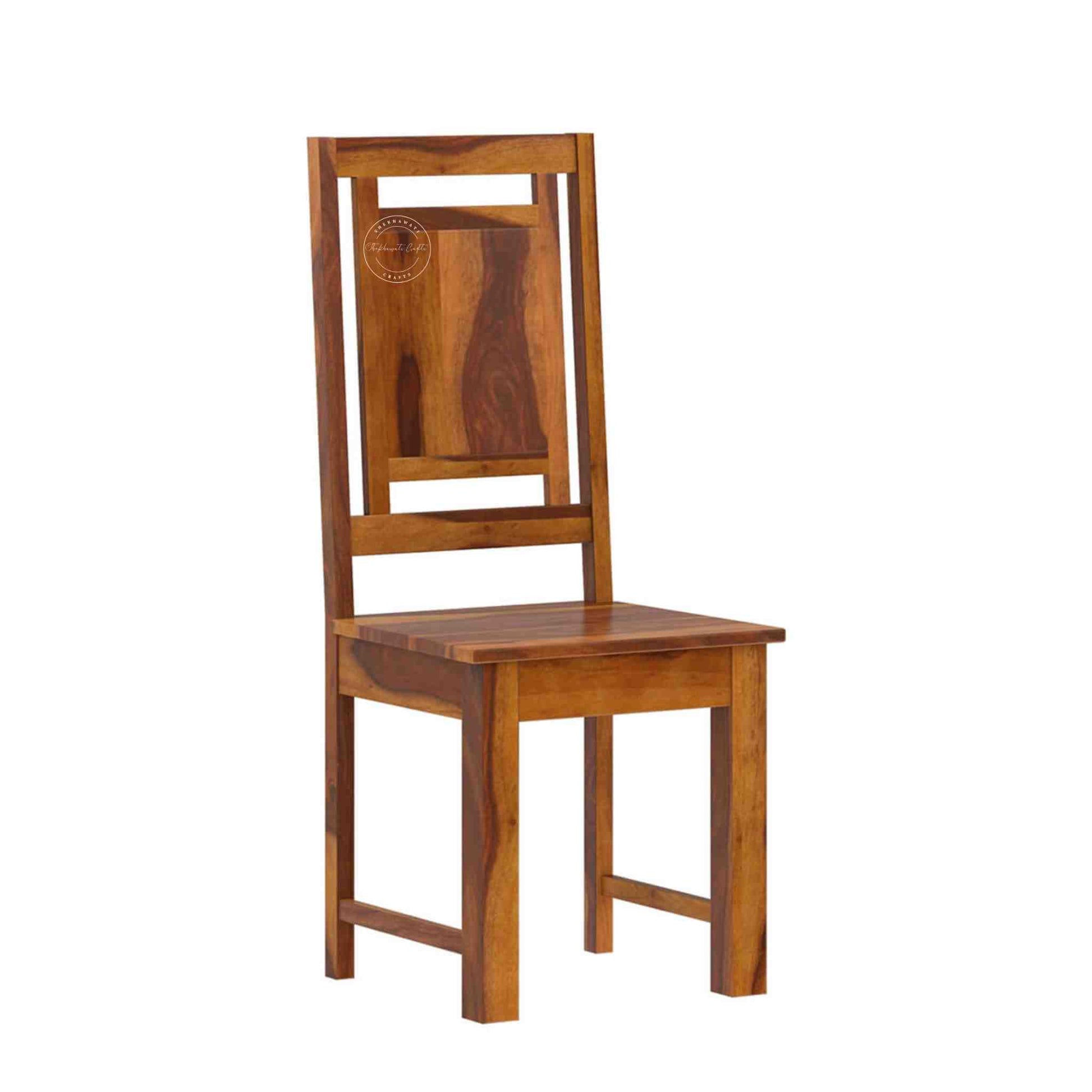 A wooden dining chair with a tall slatted backrest and a square seat, shown on a plain white background.