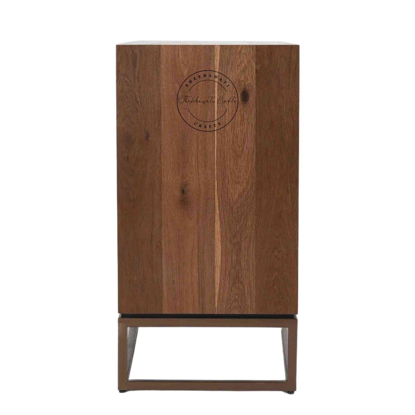 Handcrafted Arisa Sheesham Wood Chest of Drawers with 3 drawers, featuring a natural finish and detachable iron legs.