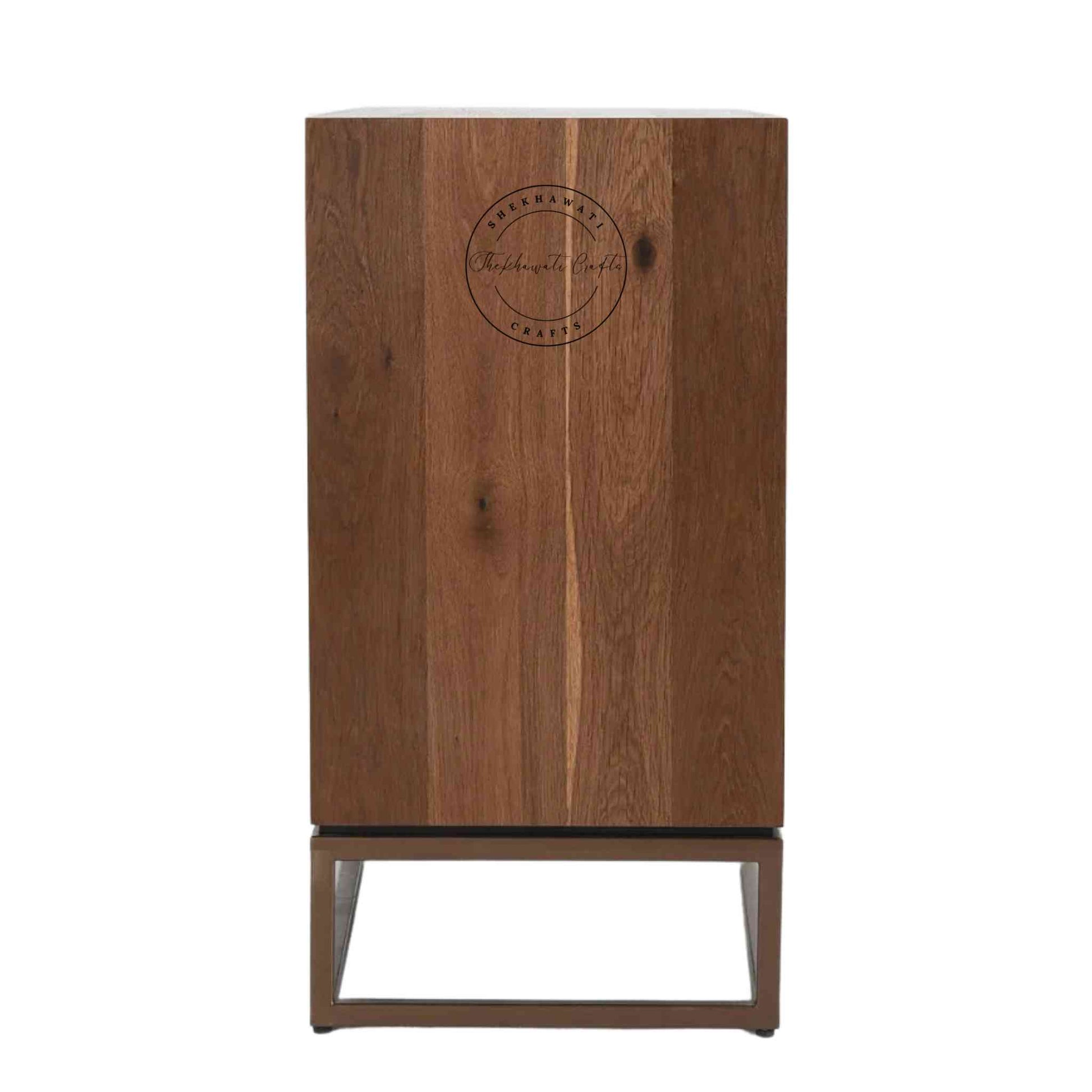 Handcrafted Arisa Sheesham Wood Chest of Drawers with 3 drawers, featuring a natural finish and detachable iron legs.