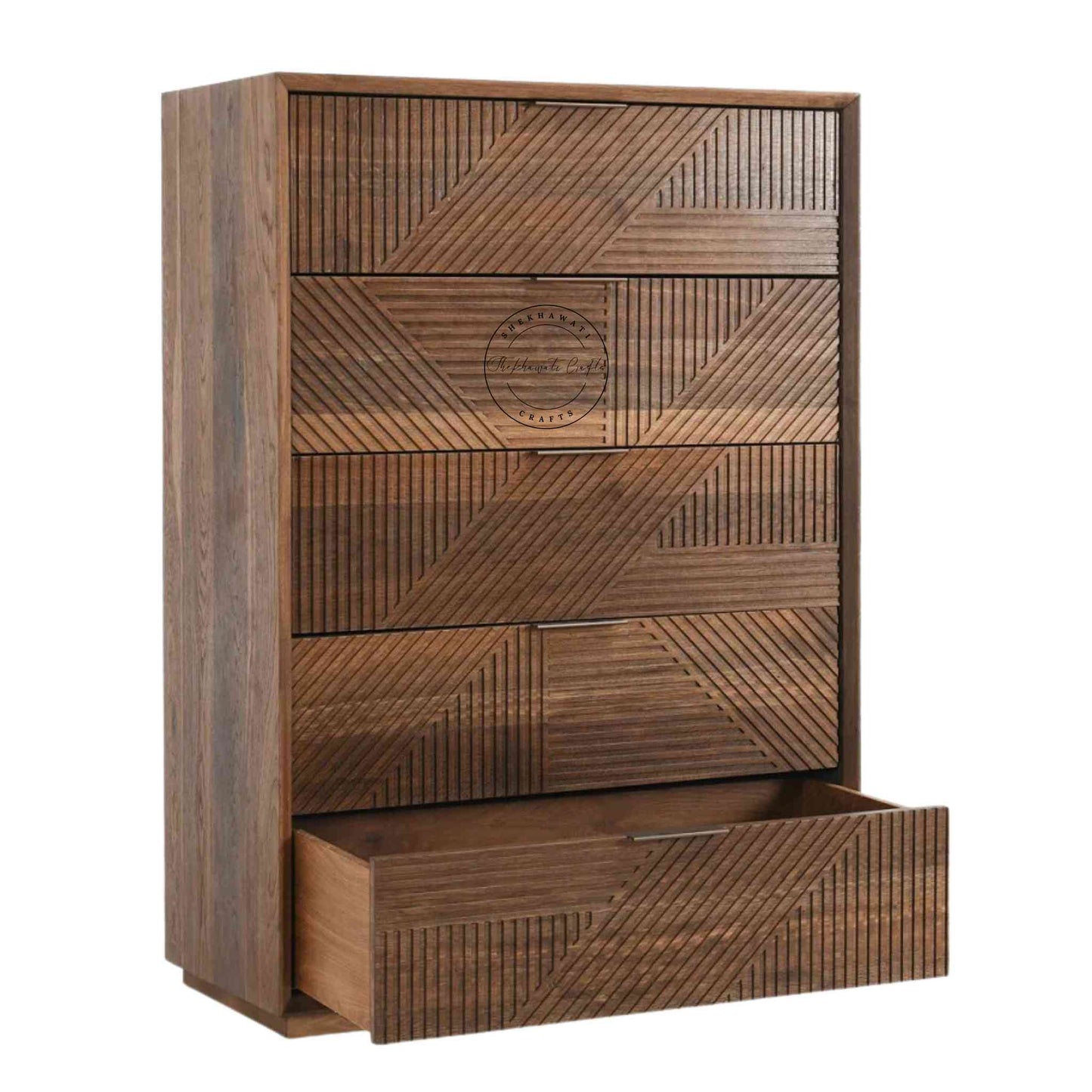 Handcrafted Arisa Chest with 5 Drawers made from sheesham wood, ideal for home and office furniture.