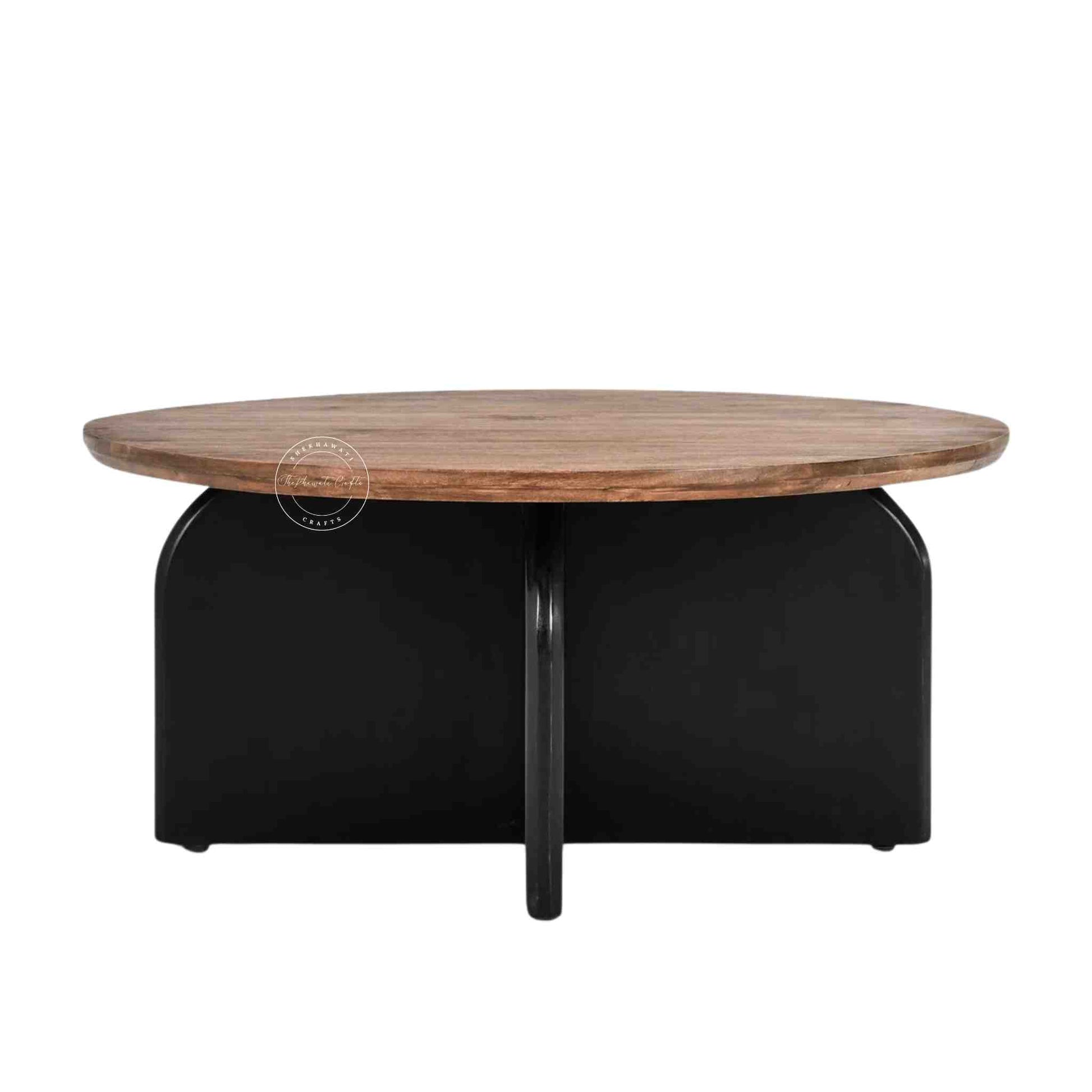 handmade Arlo Mango Wood Round Coffee Table with dual tone finish