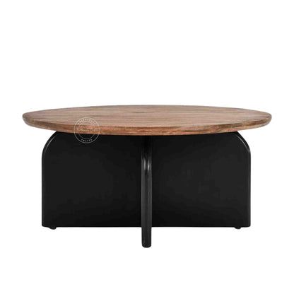 handmade Arlo Mango Wood Round Coffee Table with dual tone finish
