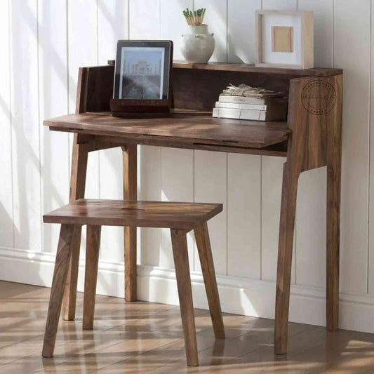 Handcrafted Arvi Sheesham Wood study desk in a natural finish. DIY assemble design and detachable legs.