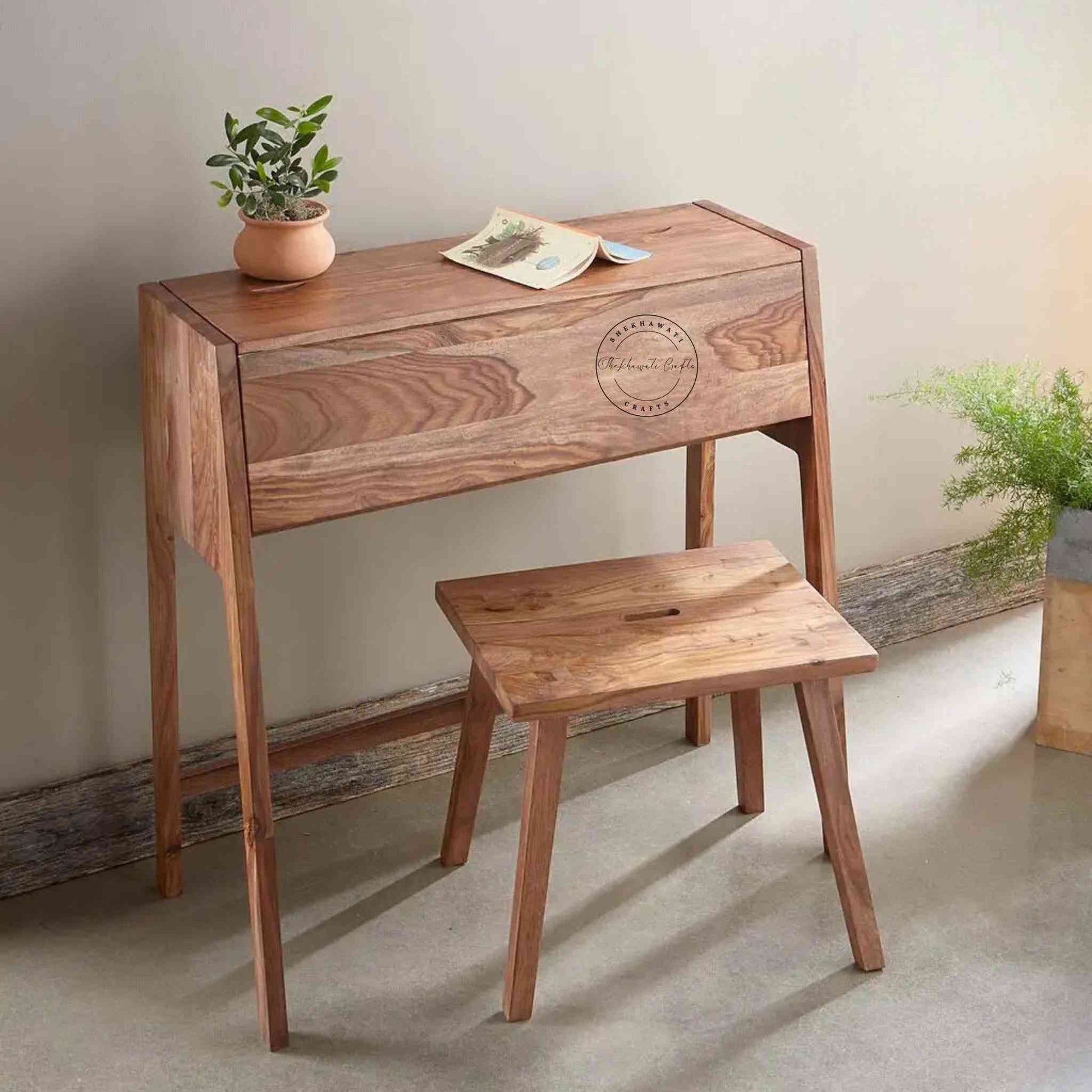Handcrafted Arvi Sheesham Wood study desk in a natural finish. DIY assemble design and detachable legs.