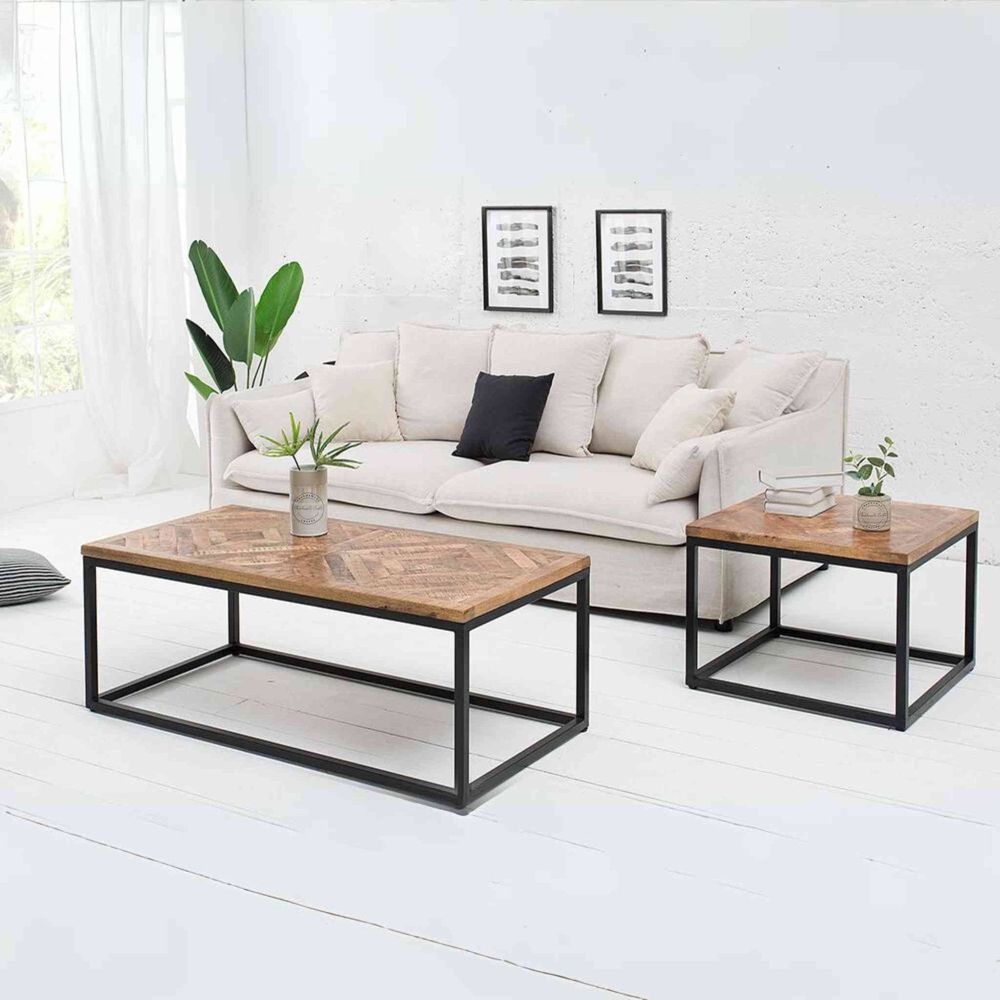 Athena Center Table handcrafted with solid mango wood and iron legs.