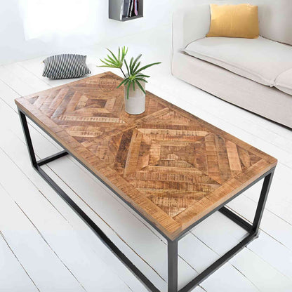 Athena Center Table handcrafted with solid mango wood and iron legs.