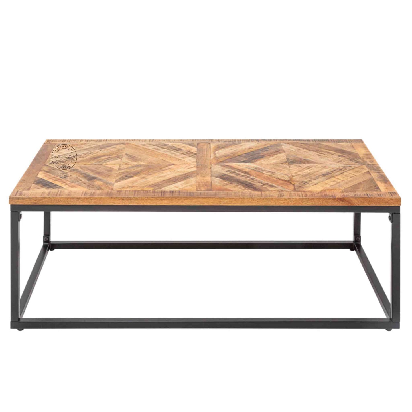 Athena Center Table handcrafted with solid mango wood and iron legs.