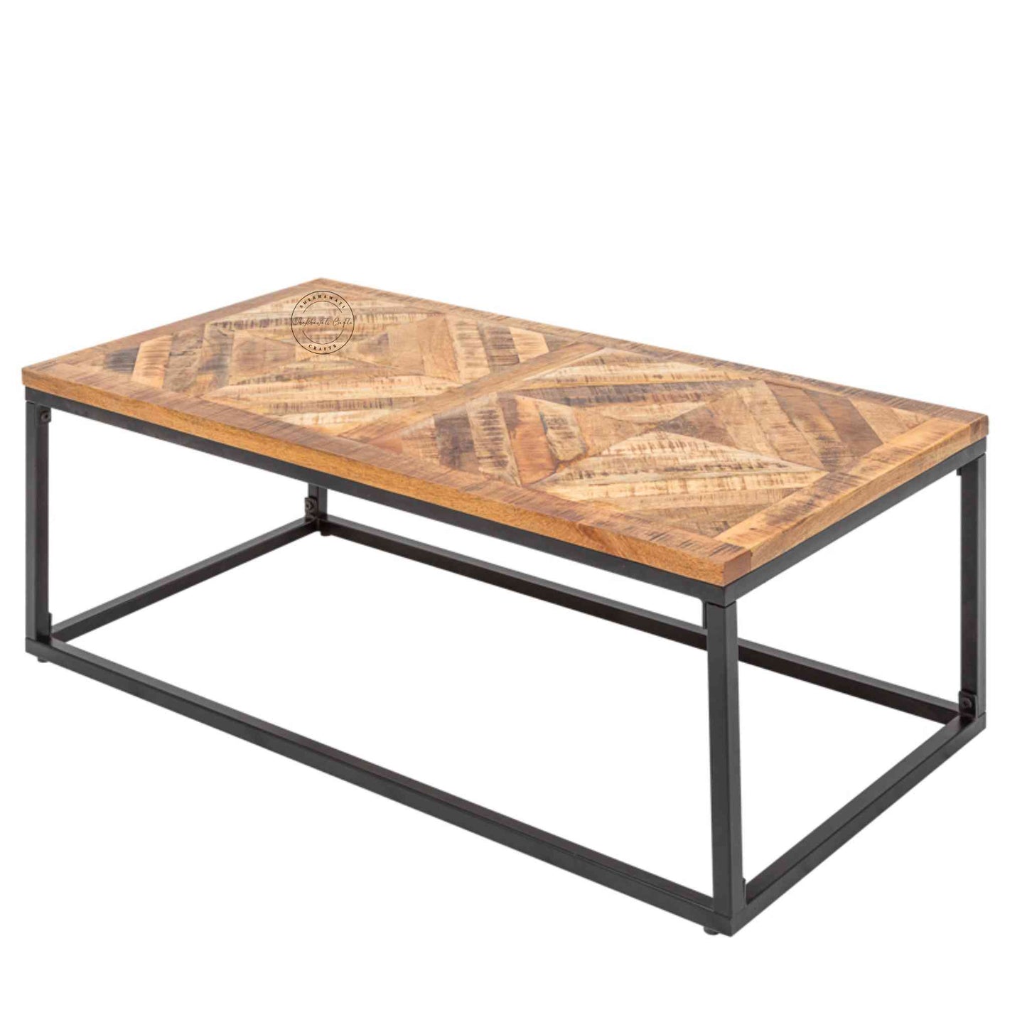 Athena Center Table handcrafted with solid mango wood and iron legs.