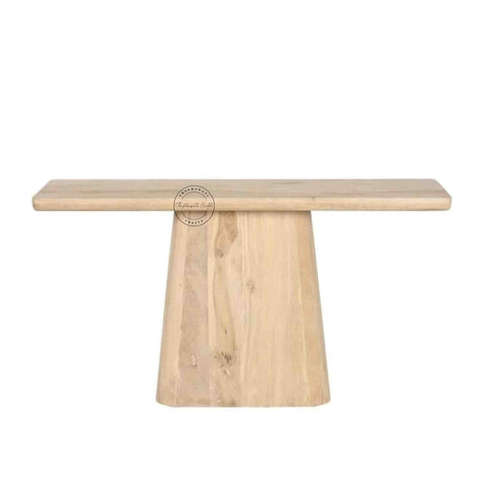 atlas console table is handcrafted with solid mango wood and rustic white finish. 
