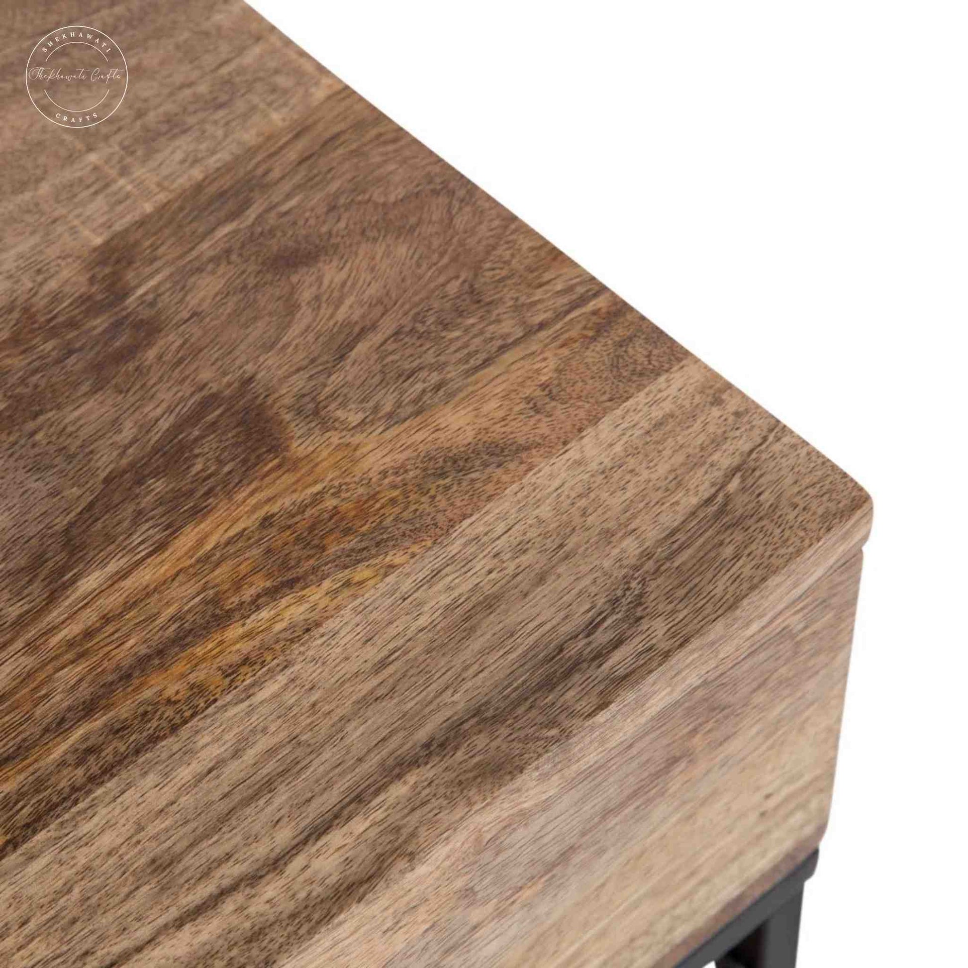 Handmade Augusta mango wood console table with 2 drawers and metal frame