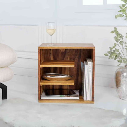 The Aurora end table, crafted from Sheesham wood, is ideal for home and office furniture.