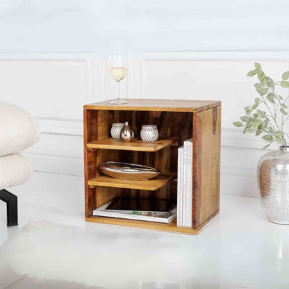 The Aurora end table, crafted from Sheesham wood, is ideal for home and office furniture.