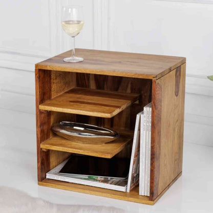The Aurora end table, crafted from Sheesham wood, is ideal for home and office furniture.