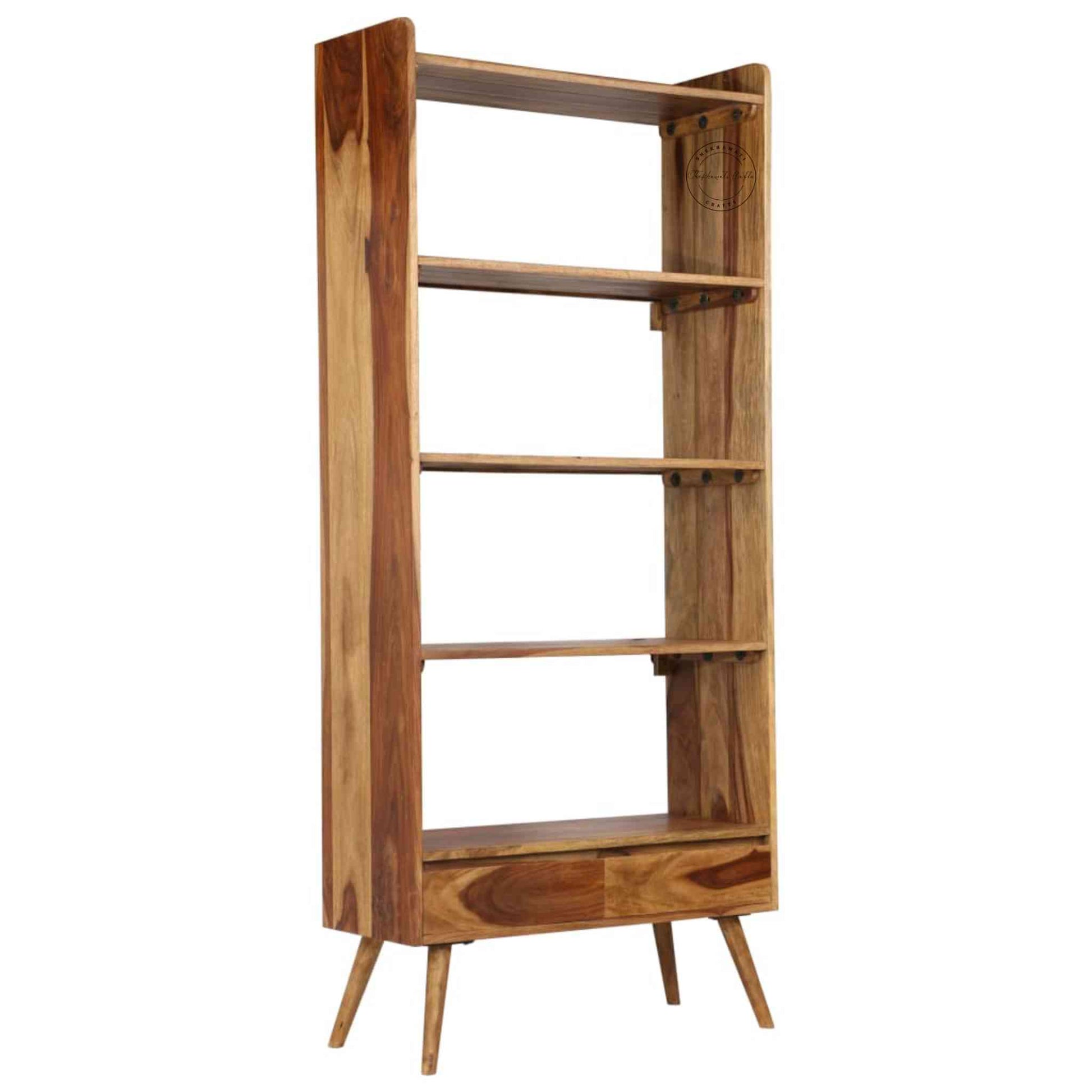handcrafted Avani sheesham wood Bookshelve with 2 drawers and 4 shelves.