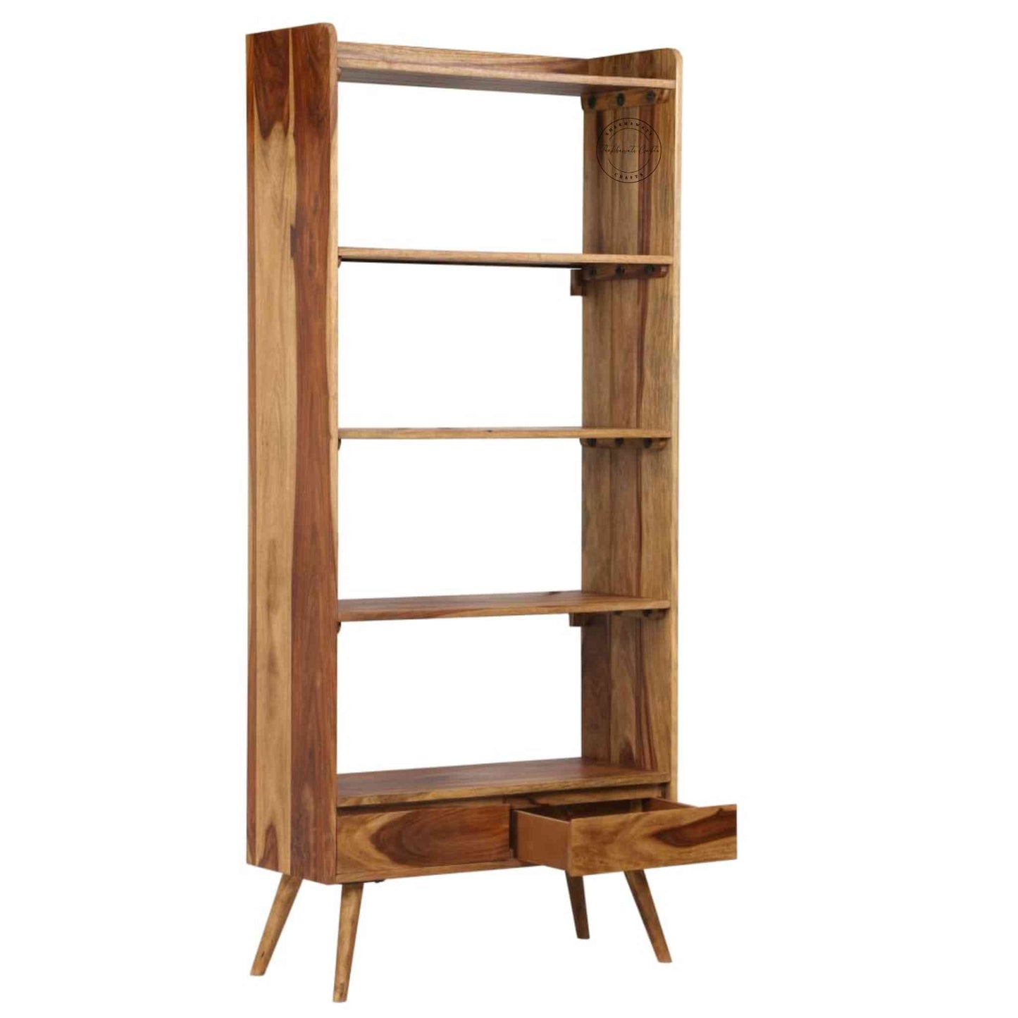 handcrafted Avani sheesham wood Book Shelve with 2 drawers and 4 open shelves.