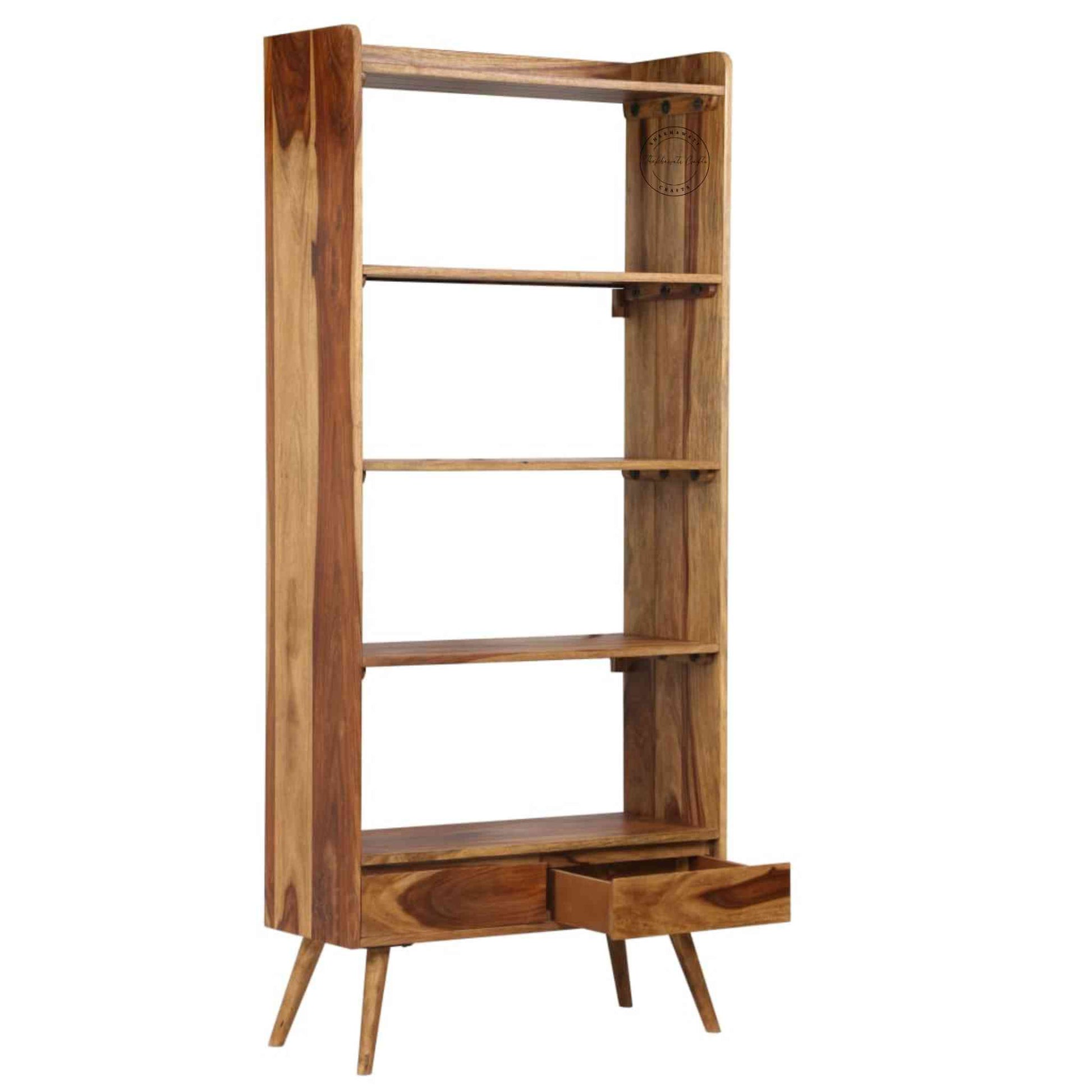 handcrafted Avani sheesham wood Book Shelve with 2 drawers and 4 open shelves.