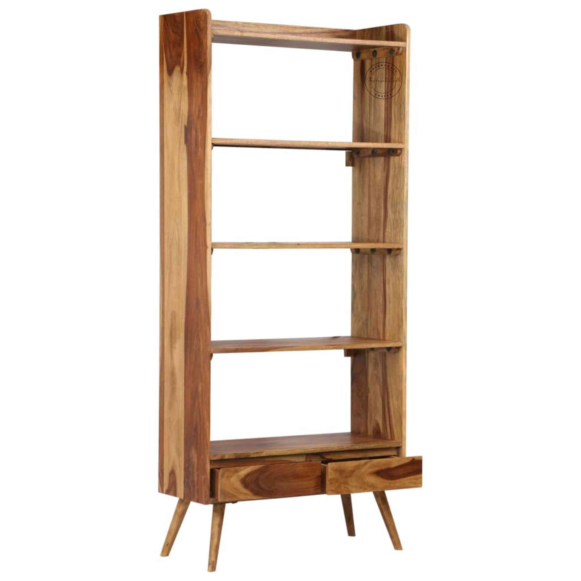 handcrafted Avani sheesham wood Bookshelve with 2 drawers and 4 shelves.