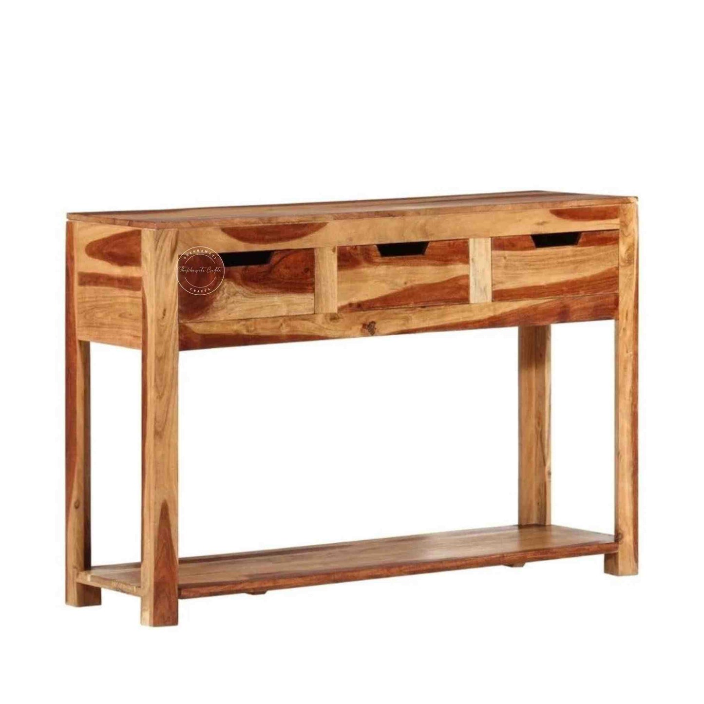 handcrafted Ayaan sheesham wood console table with 3 drawers and bottom shelf