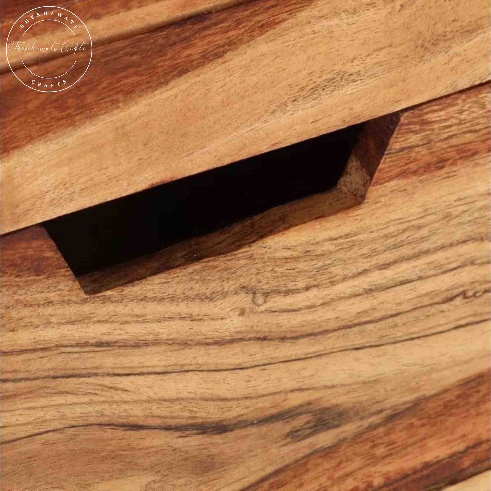 handcrafted Ayaan sheesham wood console table with 3 drawers and bottom shelf