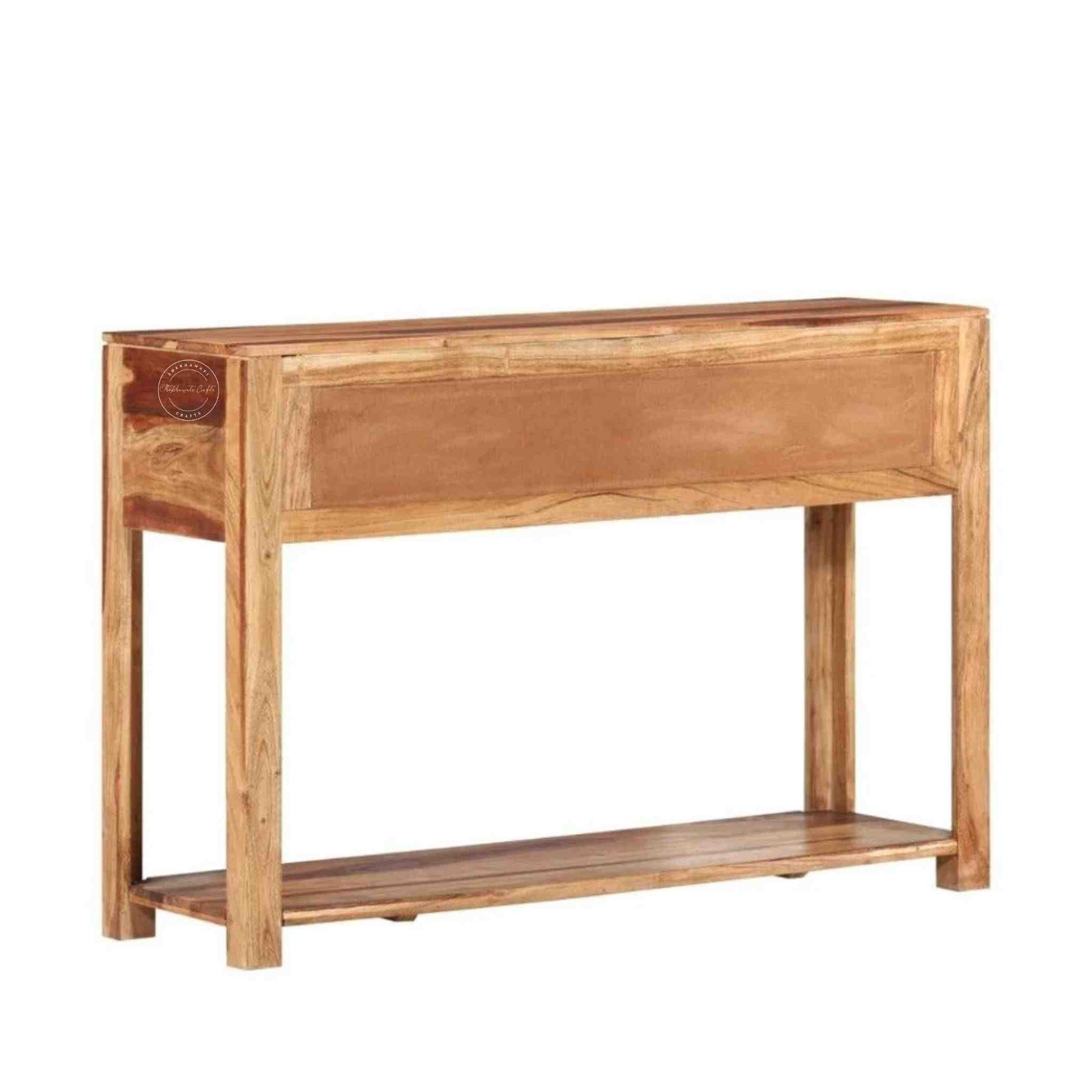 handcrafted Ayaan sheesham wood console table with 3 drawers and bottom shelf