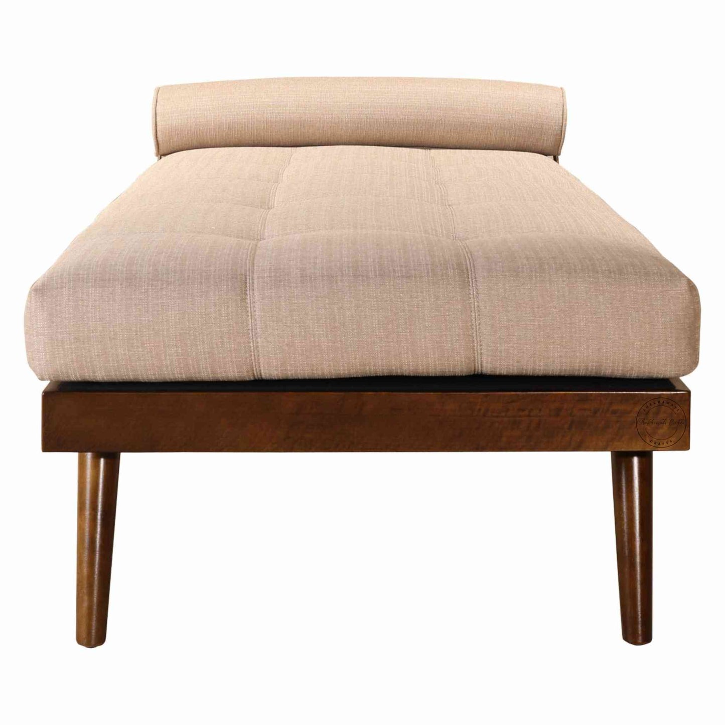 handcrafted Bari Daybed Sofa made from Sheesham wood with a walnut finish, jute fabric and extra comfort cushion.