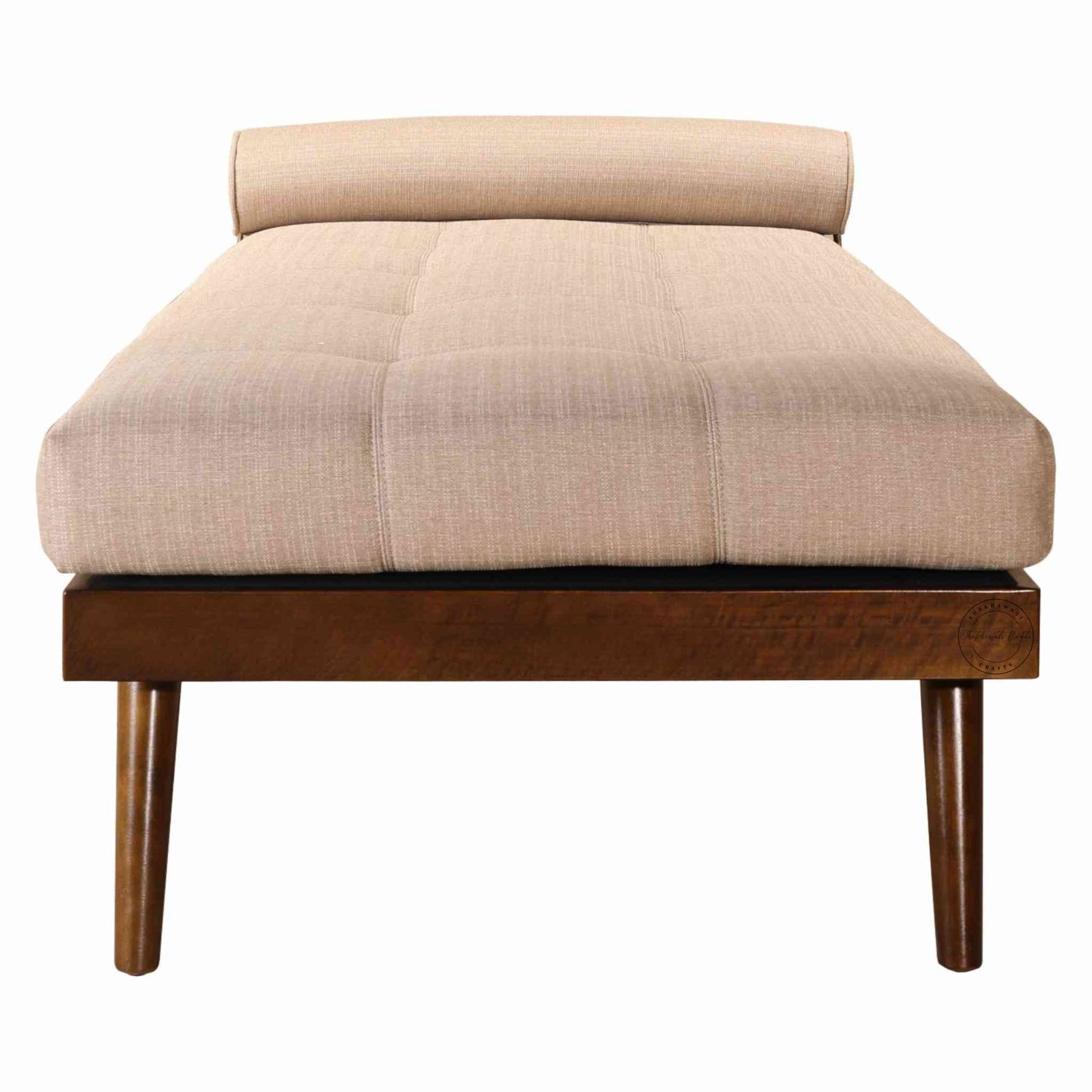 handcrafted Bari Daybed Sofa made from Sheesham wood with a walnut finish, jute fabric and extra comfort cushion.