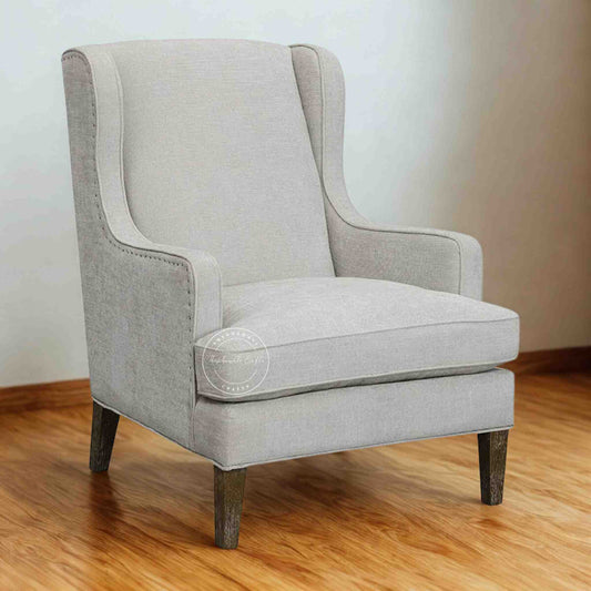 Sheesham wood upholstered arm chair with jute fabric and vintage design.