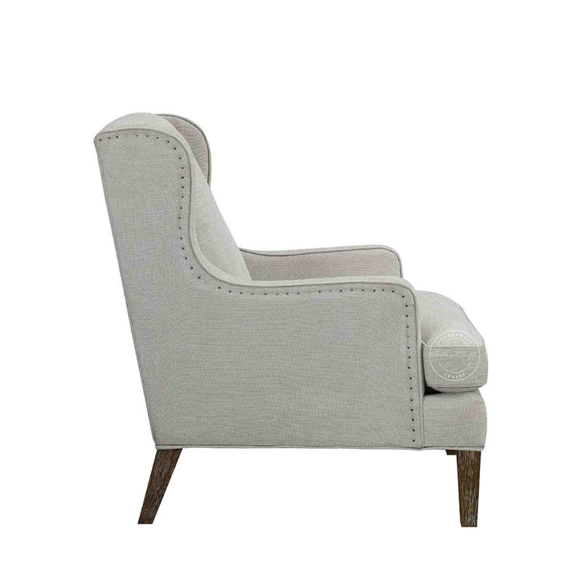 Sheesham wood upholstered arm chair with jute fabric and vintage design.