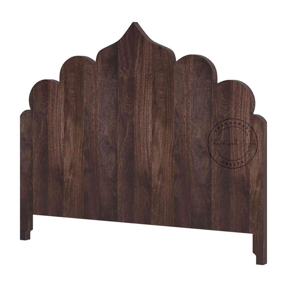 Back Side view of a king-size Brassico bed made of Sheesham wood with a walnut finish, in a white background.