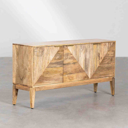 Brayan sideboard is handcrafted with mango wood. It has 3 doors and internal shelves for storage.