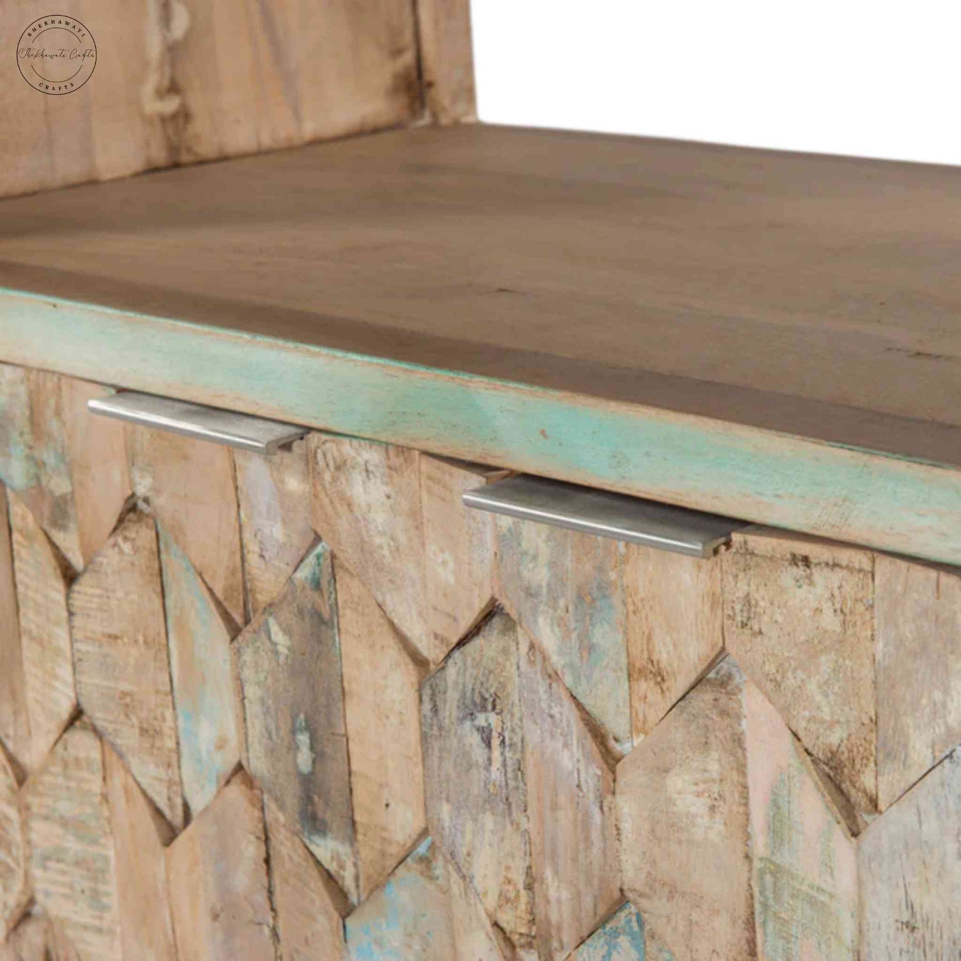 Butterfly Bookshelve handcrafted with mango wood, 3-section bookshelf with 2 doors.