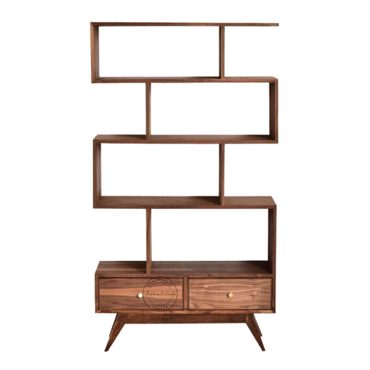 Clark 2 Drawer bookshelve is handcrafted with sheesham wood and a walnut finish.