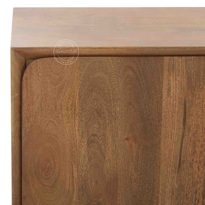 handmade Cove Solid Wood Media Cabinet is made from mango wood and a natural finish with 3 doors.