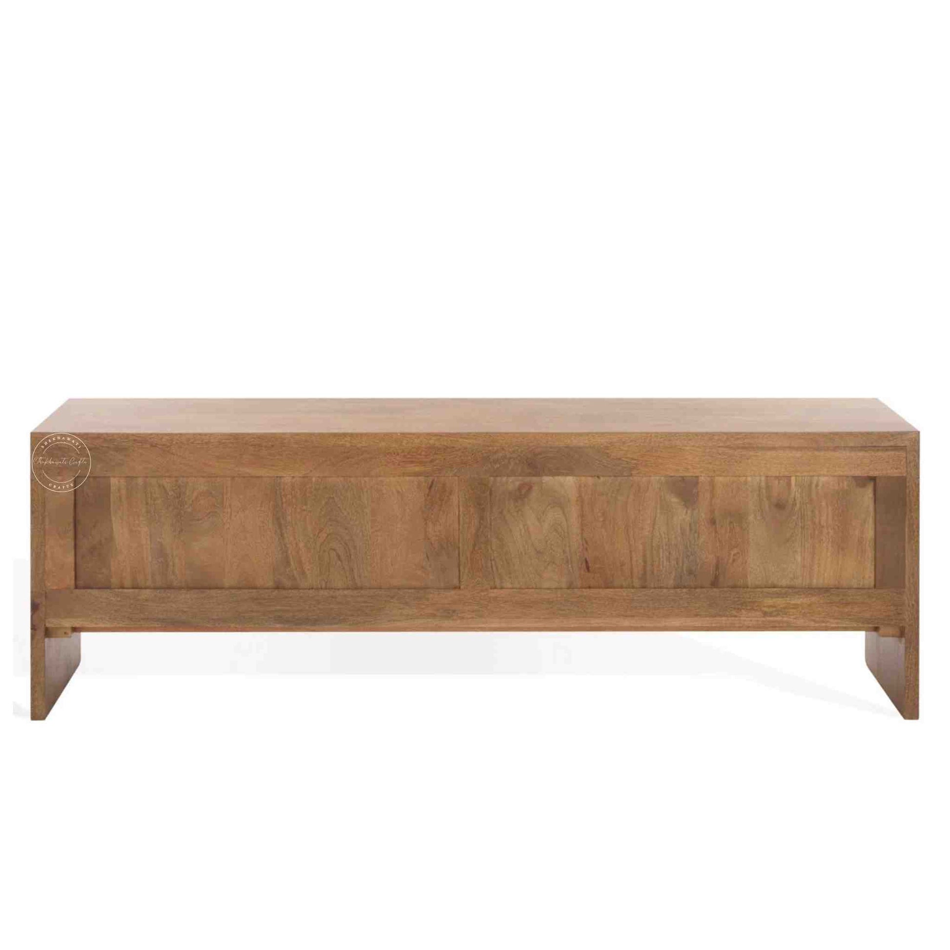 handmade Cove Solid Wood Media Cabinet is made from mango wood and a natural finish with 3 doors.