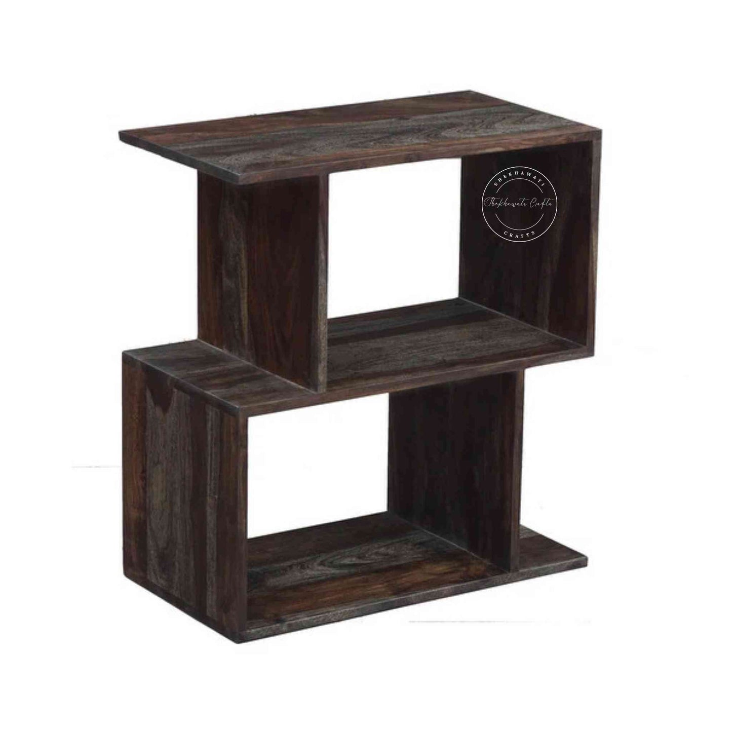 Crony Mini Zig Zag End Table handcrafted with Sheesham wood, walnut finish, and modern zig-zag design.
