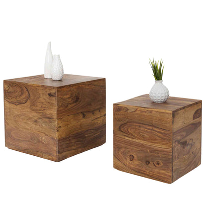Cube End Table made with Sheesham wood, honey finish, modern design, compact and versatile.
