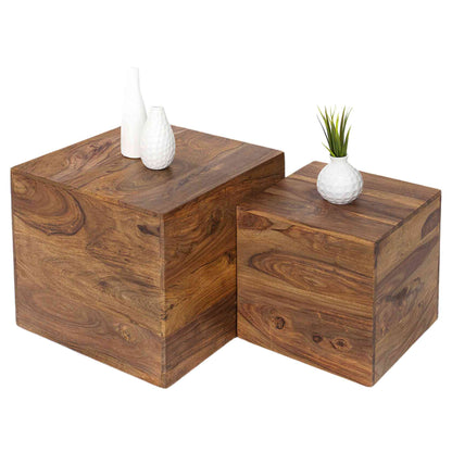 Cube End Table made with Sheesham wood, honey finish, modern design, compact and versatile.