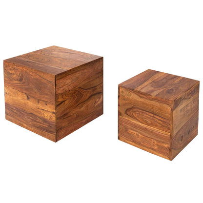 Cube End Table made with Sheesham wood, honey finish, modern design, compact and versatile.