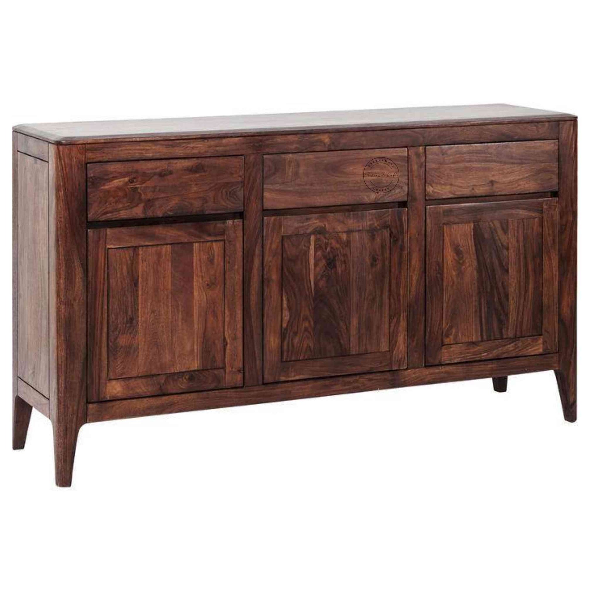 Devi Sideboard is handcrafted with Sheesham wood, carved edge design, 3 drawers and 3 doors.