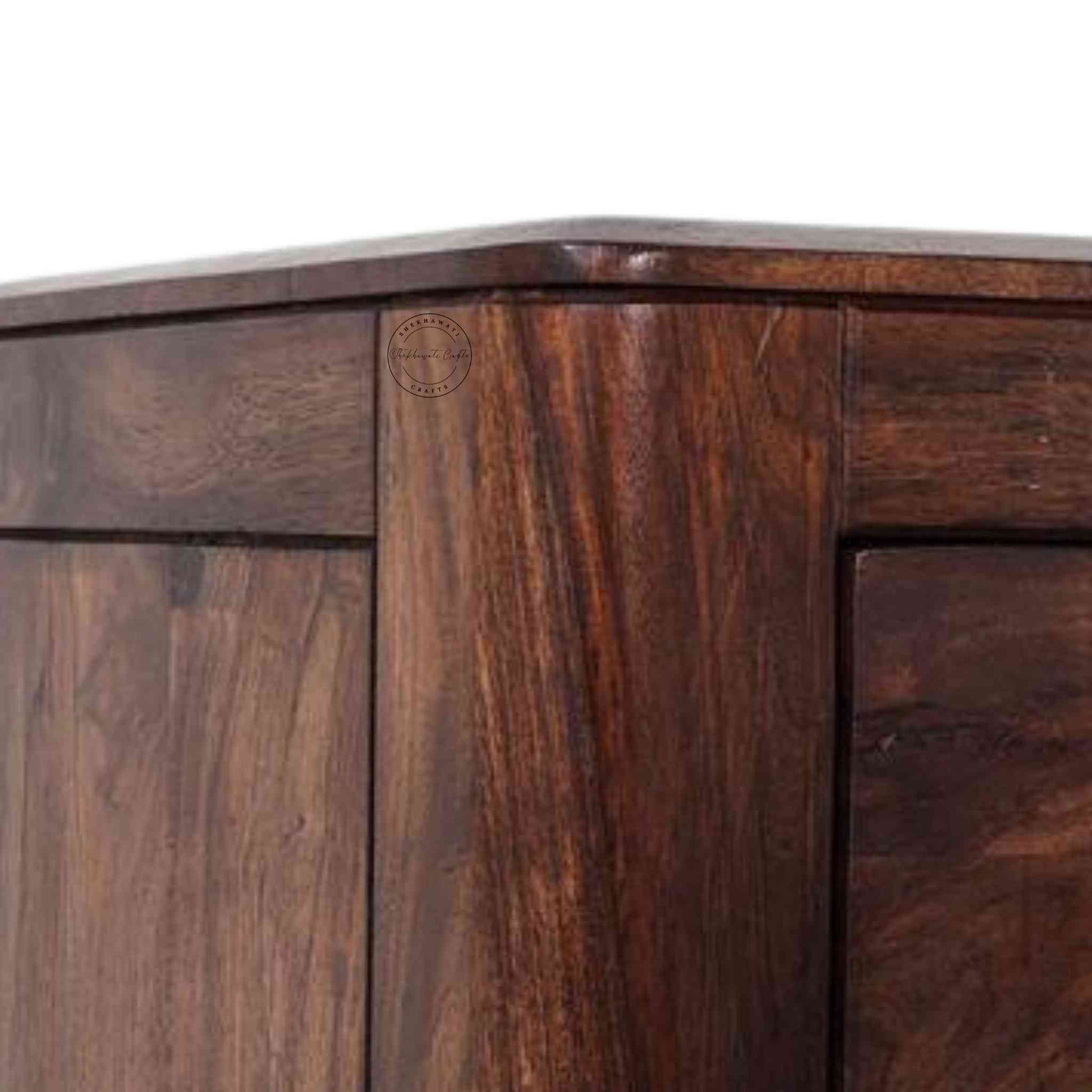 Devi Sideboard is handcrafted with Sheesham wood, carved edge design, 3 drawers and 3 doors.
