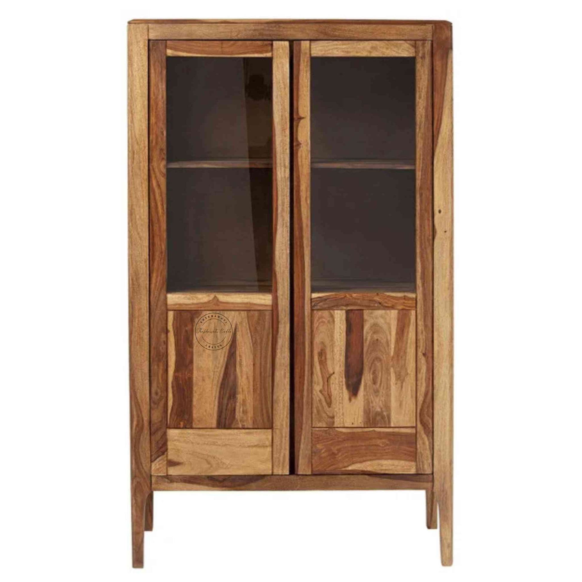 Dove Crockery Cabinet with solid Sheesham wood, natural wood finish, adjustable shelves, Sheesham wood panel doors, modern kitchen furniture
