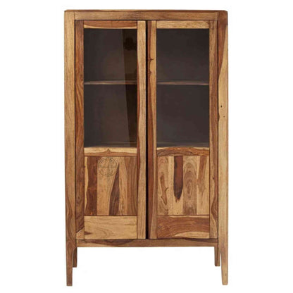 Dove Crockery Cabinet with solid Sheesham wood, natural wood finish, adjustable shelves, Sheesham wood panel doors, modern kitchen furniture