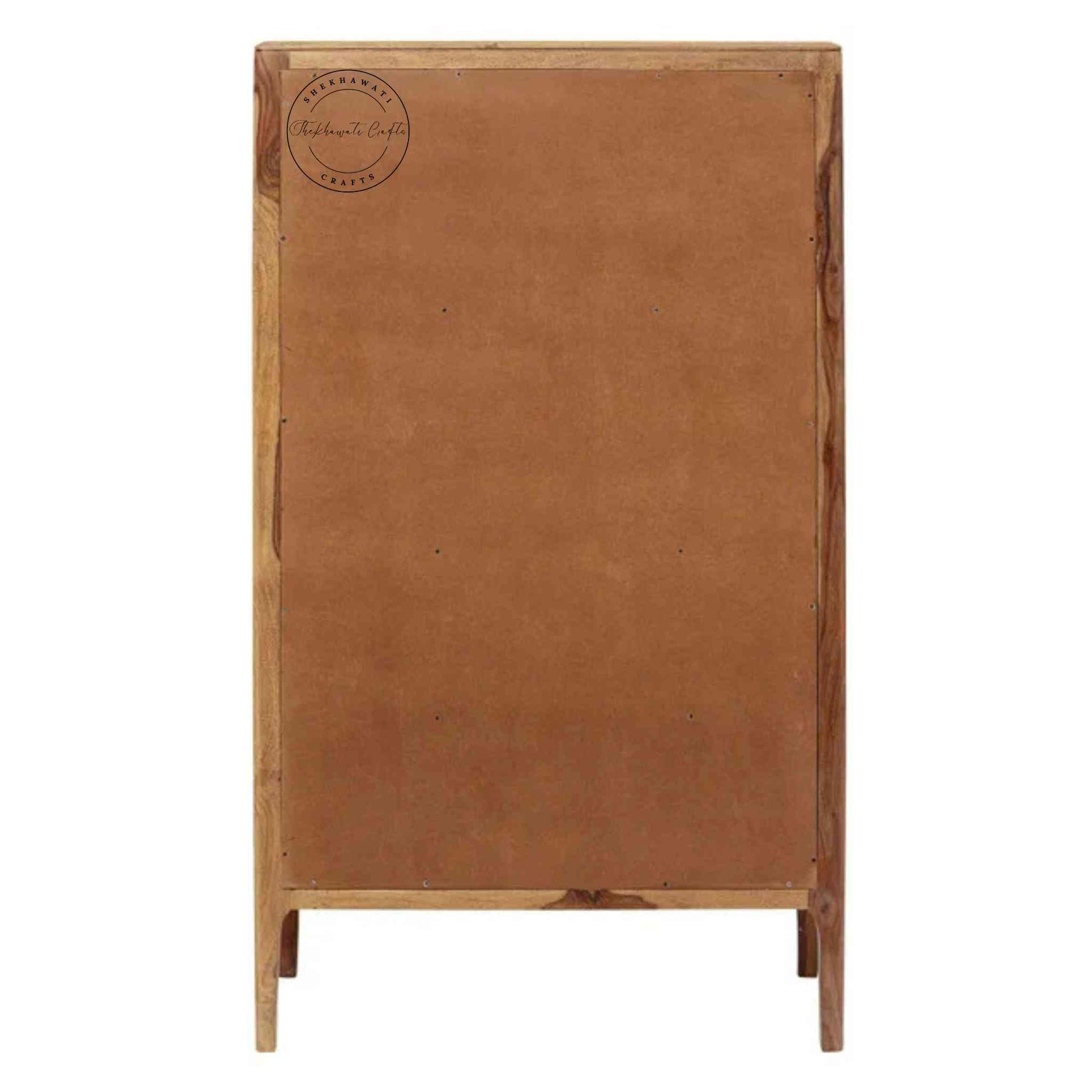 Dove Crockery Cabinet with solid Sheesham wood, natural wood finish, adjustable shelves, Sheesham wood panel doors, modern kitchen furniture