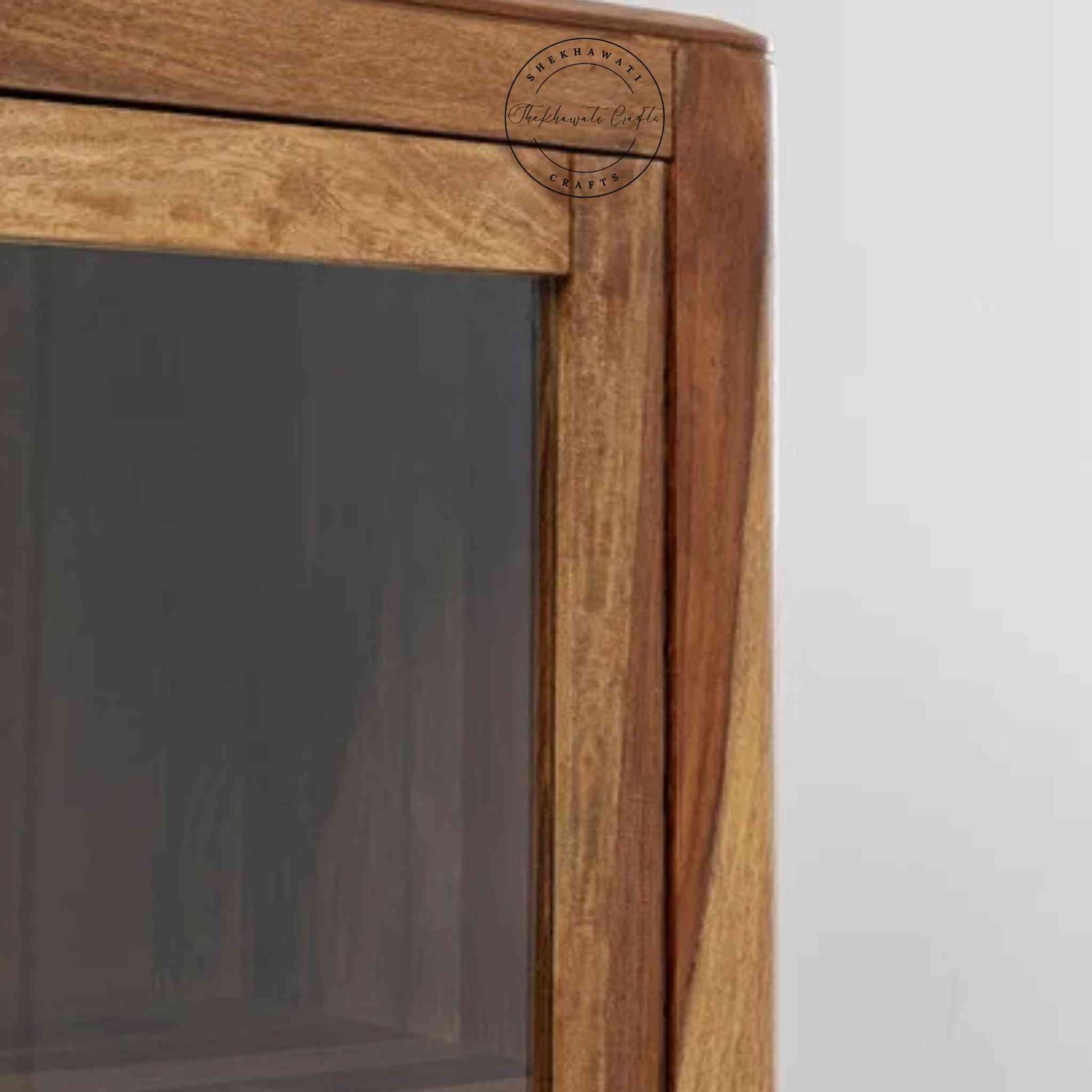 Dove Crockery Cabinet with solid Sheesham wood, natural wood finish, adjustable shelves, Sheesham wood panel doors, modern kitchen furniture