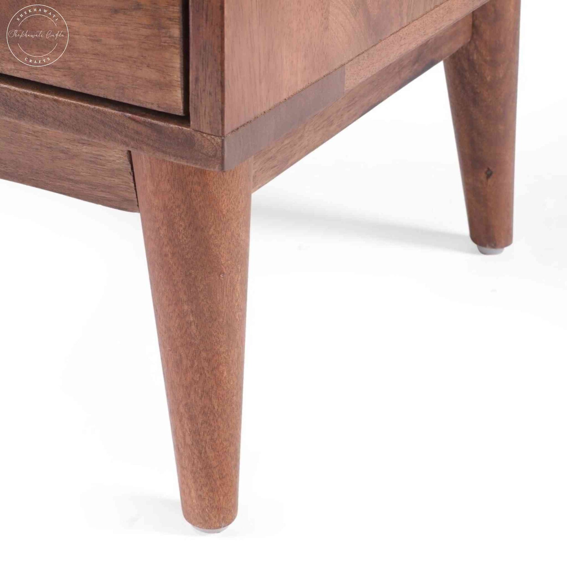 Eddy Chest of Drawer crafted from Mango wood with a natural finish, offering 3 drawers, an open shelf, and detachable legs for easy portability and termite-free durability.
