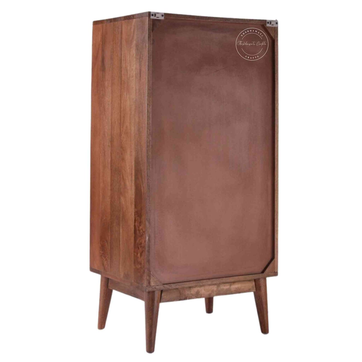 Eddy Chest of Drawer crafted from Mango wood with a natural finish, offering 3 drawers, an open shelf, and detachable legs for easy portability and termite-free durability.