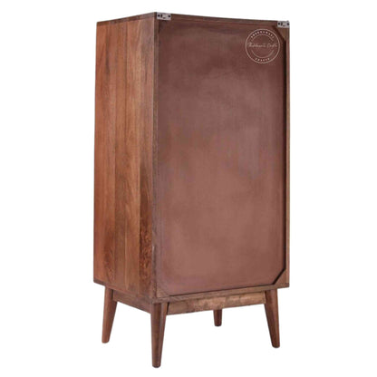 Eddy Chest of Drawer crafted from Mango wood with a natural finish, offering 3 drawers, an open shelf, and detachable legs for easy portability and termite-free durability.