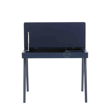 Emily Mango Wood Study Table with Magic Matte Blue finish, openable top with foldable legs.