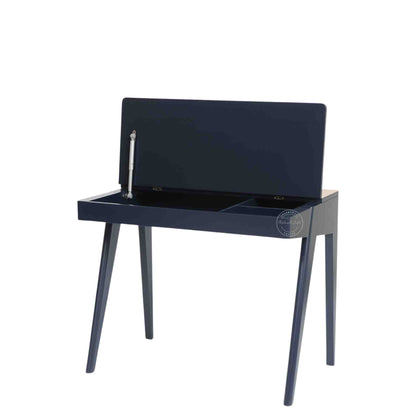 Emily Mango Wood Study Table with Magic Matte Blue finish, openable top with foldable legs.